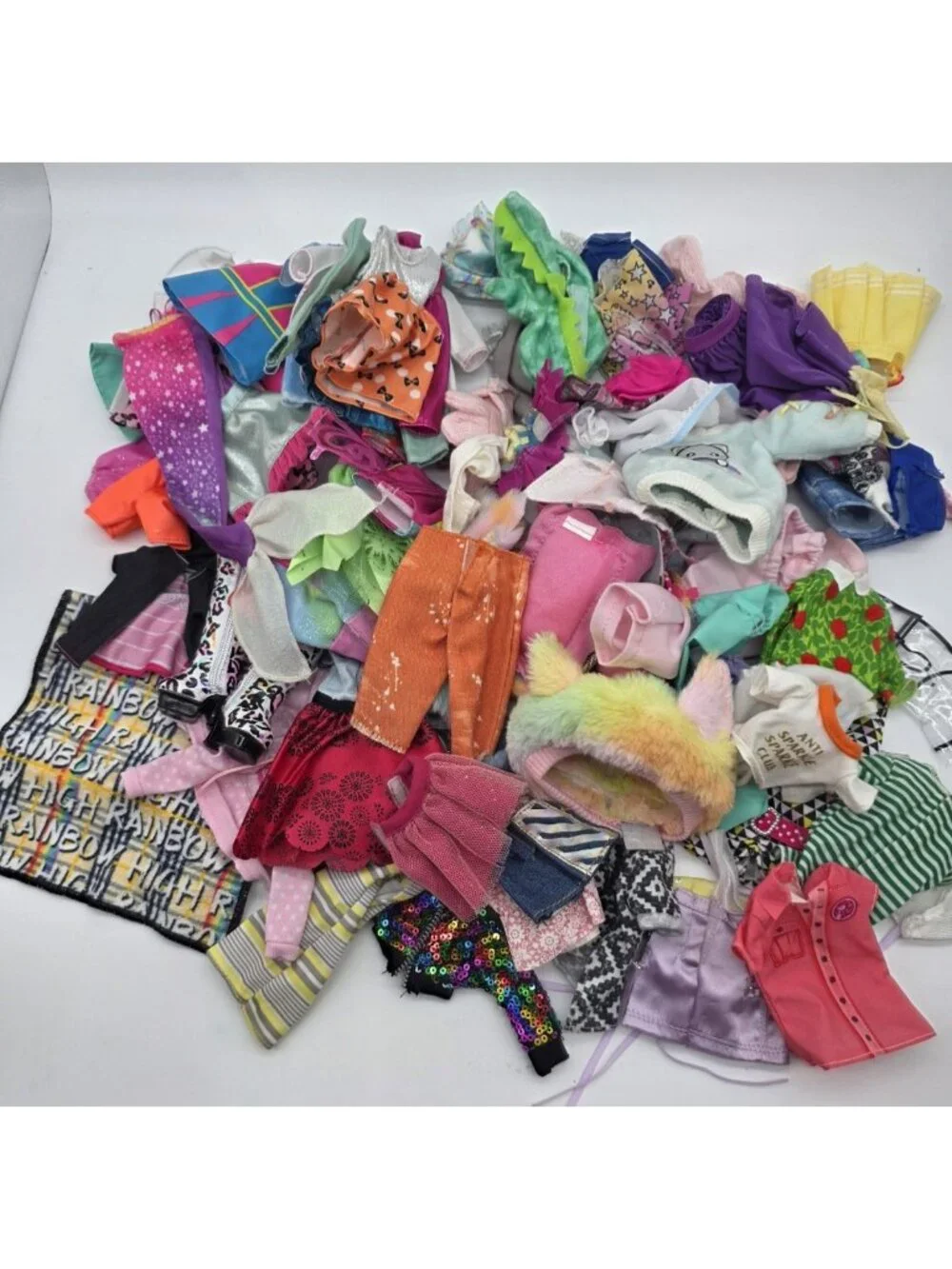 Barbie & Rainbow High Doll Clothing Lot of 65 Mixed Clothes Dress Tops